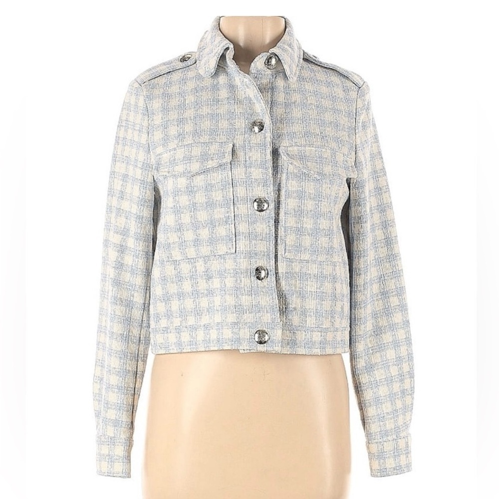 Zara Light textured Blue Checkered Jacket women size S